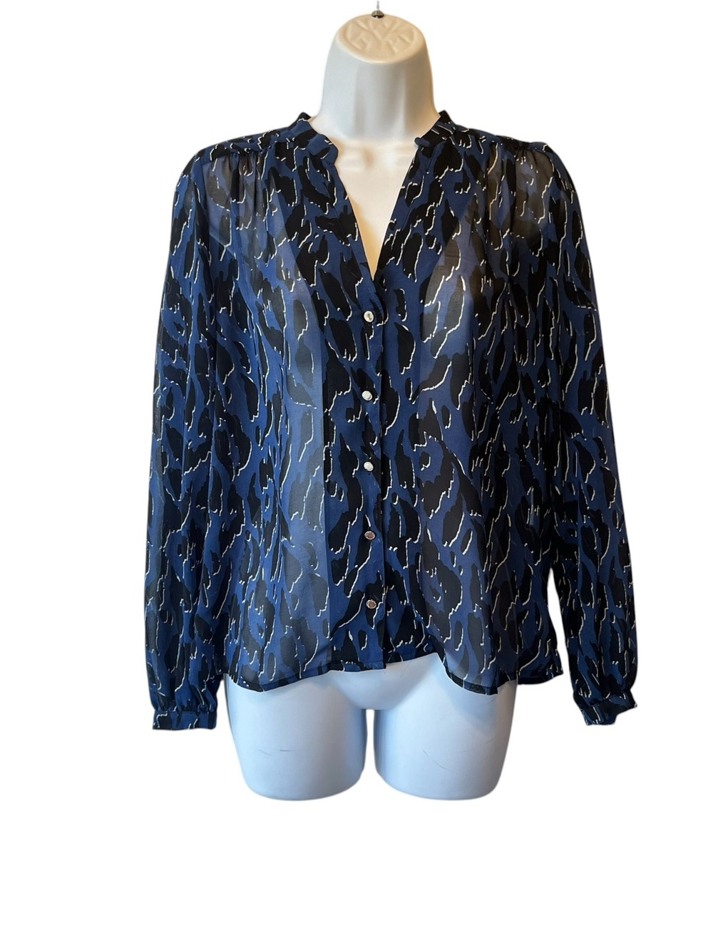 Morgan De Toi Vintage Y2K blouse EU 34 US XS Blue black sheer Long sleeve top